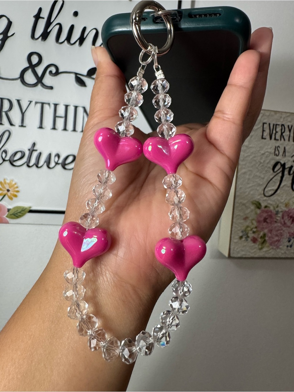 Bling Bling Crystal with Fuchsia Hearts Phone/Key/Bag Chain #P1105 - Picture 1 of 8